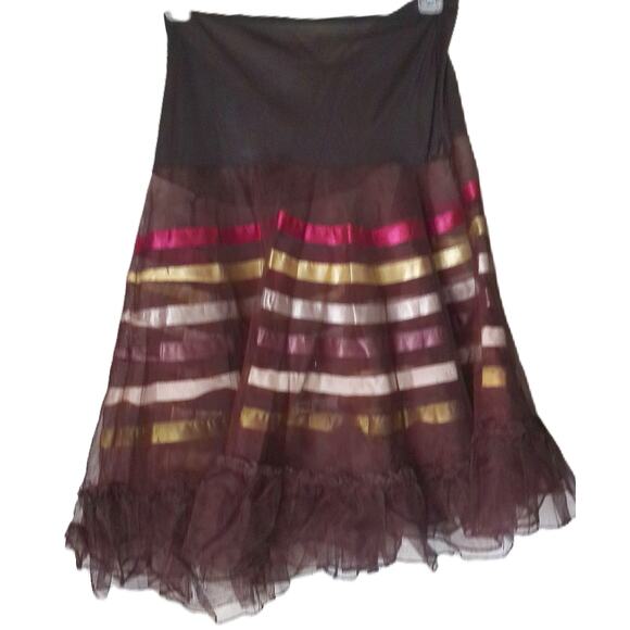Vintage Brown Striped Nylon Tulle Slip Skirt Size Medium READ - Picture 6 of 6
